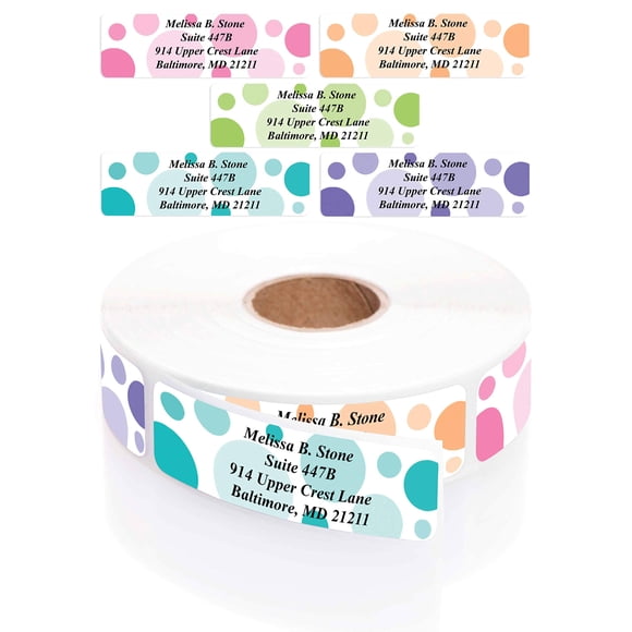 Dots of Color Designer Rolled Personalized Name Address Labels with Elegant Dispenser