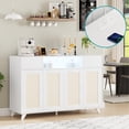 thumbnail image 1 of AKDSteel 2 Drawers Rattan Cabinet with Power Outlet and LED Light, Boho Sideboard Buffet with 4 Door, Accent Storage Cabinet with Adjustable Shelve for Living Room, Dining Room, Hallway, Console, 1 of 8