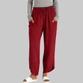 thumbnail image 2 of Sentmoon Women Linen Pants Solid Color Drawstring Elastic Waist Womens Plus Size Pants Relaxed Fit Trendy Summer Womens Sweatpants with Pocket Beach Stuff for Work and Office Wine XXL, 2 of 7