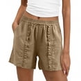 thumbnail image 1 of LVHAOGJOB Womens Cottton Linen Shorts Elastic Waist Plus Size Summer Solid Color with Pockets Khaki Drawstring Shorts Pants for Ladies, 1 of 5
