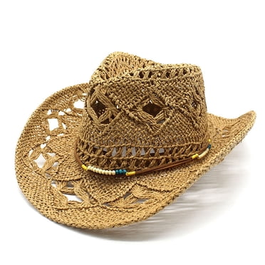 GDREDA Summer Baseball Caps Women Men Summer Western Cowboy Hat Shapeable Straw Hat Hollowed Out Sun Hat Khaki,One Size