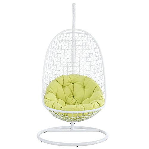 Modway Encounter Wicker Rattan Outdoor Patio Porch Lounge Hanging Swing Chair Set with Stand in White