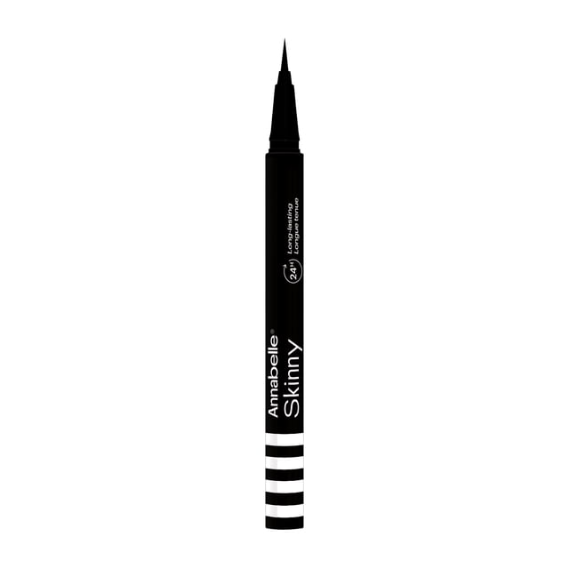 Skinny Multi-Use Liquid Liner Black by Annabelle, a slim black liquid eyeliner pen with a precise brush tip for smooth, long-lasting, waterproof application on eyes and body, suitable for detailed and versatile makeup use.