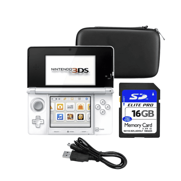 Nintendo 3DS Handheld Game Console Ice White Bundle with Carrying Case & 16GB SD Card (Refurbished)