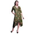 thumbnail image 1 of Bimba Robe Mi-Longue Classique en Coton à Manches Courtes Imprimée de Feuilles Vertes et de Roses Grandiflora avec Poches, Coupe Droite Asymétrique - XX-Grand, 1 of 1