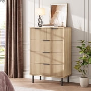 BeesClover Fluted 5 Drawer Dresser for Bedroom, Modern Tall Chest of Drawers with Metal Legs, Solid Wooden Drawer Chest Storage Cabinet for Living Room, Hallway, Entryway, Home Office