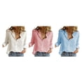 thumbnail image 2 of Decodeary Chemise Femme Couleur Unie Manches Longues Bouton Col Rabattu Blouse Décontractée Bleue S, 2 of 5