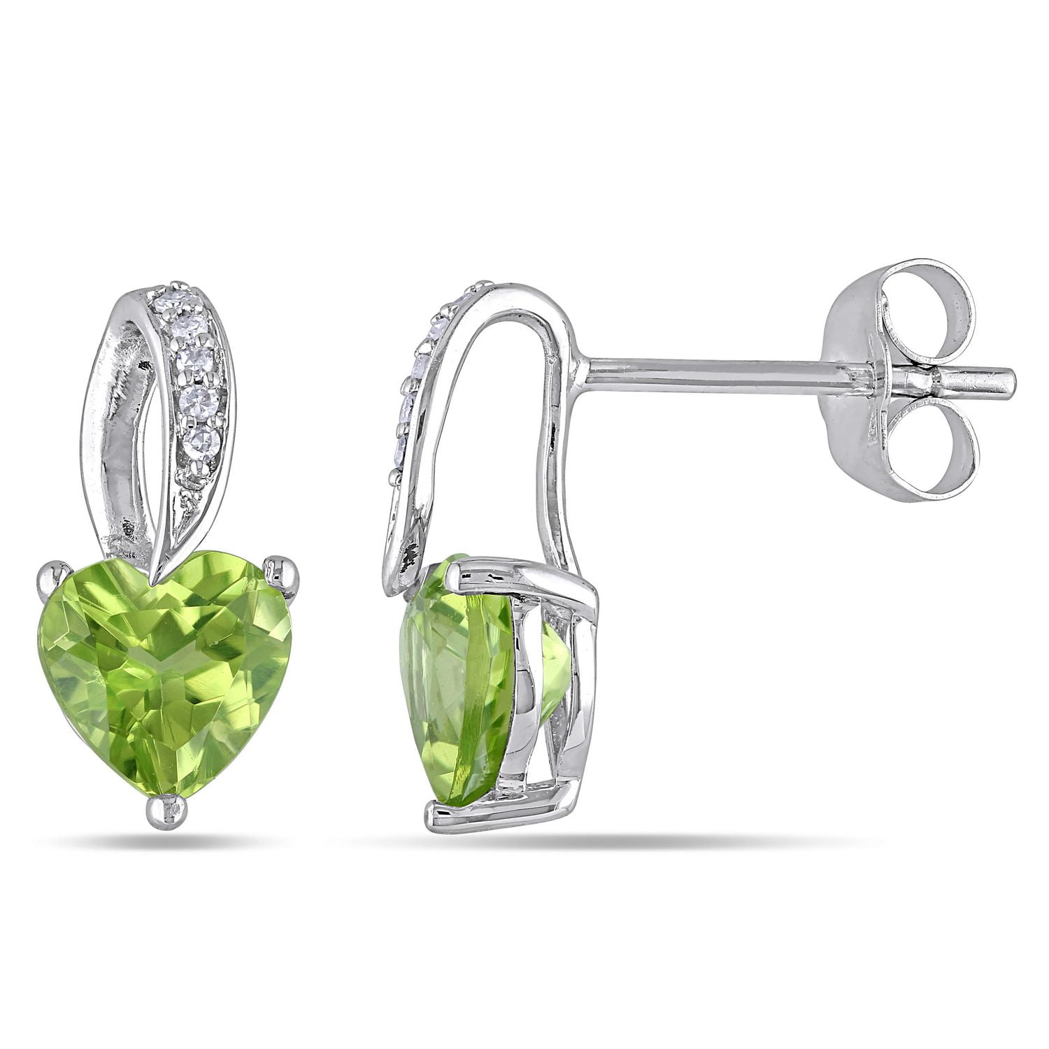 Tangelo 1-3/4 Carat T.G.W. Peridot and Diamond-Accent 10 K White Gold Heart Earrings