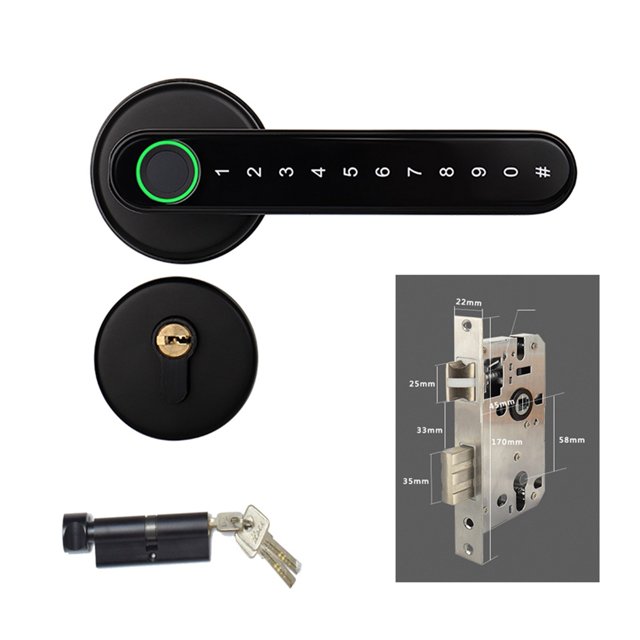 Serrure de Porte, Serrure Biométrique Intelligente à Empreinte Digitale avec Télécommande Compatible Bluetooth et Application Tuya pour Porte Intérieure en Bois et Métal, Facile à Installer