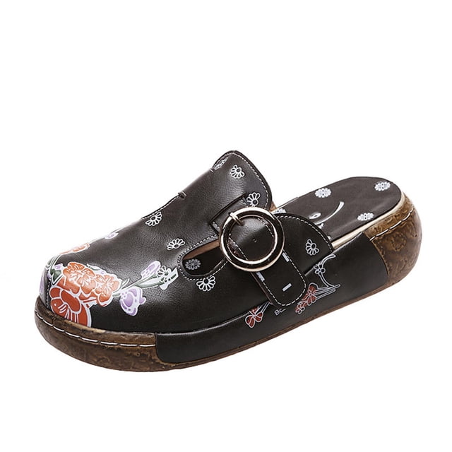 Chaussons pour Femmes Grande Taille Fleur Ajourée à Enfiler Bout Fermé Plateforme Compensée Style Ethnique Rétro Boho Vintage Imprimé Patchwork Tresses Imitation Sabots Chaussures Gris