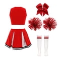 thumbnail image 2 of Aislor Robe de Cheerleading pour Filles Enfants Tenue d'Uniforme de Cheerleader et Couvre-Chef Ensemble de Chaussettes à Pompons Bourgogne Complet 8, 2 of 5