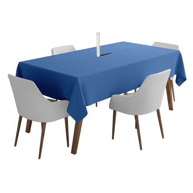 Vargottam Indoor/OutdoorTablecloth58" x 58" Inch Square Tablecloth with Umbrella Hole & Zipper, Waterproof Patio Table Cloths, Spring/Summer Table Covers for Backyard /BBQs -Medium Blue