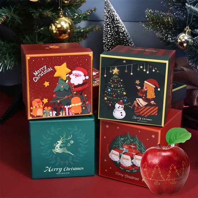 TopLLC Christmas Gift Boxes with Lids, 5x5x5 Inch Small Square Christmas Themed Pattern Gifts Boxes with Matching Handheld Bag, Reusable Xmas Gift Wrap Boxes for Presents Party Wedding Holiday