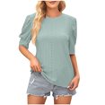 thumbnail image 1 of Yuyuzo Hauts pour Femmes Chic Décontracté Manches Courtes Bouffantes Col Ras du Cou Chemises Broderie Anglaise Blouses de Travail Haut, 1 of 3