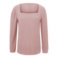 thumbnail image 4 of Meichang Women Tops Plus Size Square Neck Puff Long Sleeve Shirts Ribbed Knit Pullover Solid Loose Fit Side Slit Hem Blouses Business Casual Spring Tops, 4 of 5