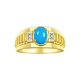 thumbnail image 1 of RYLOS Men's Rings Yellow Gold Plated Silver Rings Classic Designer Style 8X6MM Oval Gemstone & Diamond Ring Turquoise Birthstone Rings For Men Size 11, 1 of 7