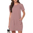 thumbnail image 2 of Timegard Robes de Maison pour Femmes Col Ras du Cou Manches Courtes Coupe Ajustée Couleur Unie Décontractée Confortable Robe Poches, 2 of 7