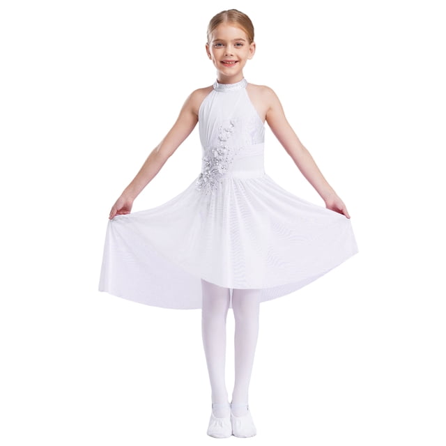 Ocealan Robe de Danse Lyrique Sans Manches pour Filles Justaucorps Ballerine Scintillant Ivoire 16