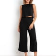 thumbnail image 4 of Birdeem 2Pc Fashion Woman Round Neck Solid Sleeveless Blouse +Loose Pockets Pants Sets, 4 of 7