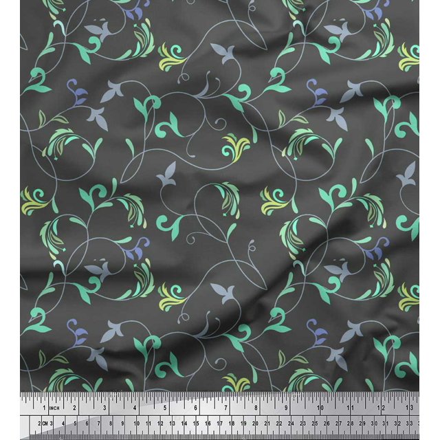 Soimoi Tissu Canard en Coton Gris Tissu Imprimé Feuilles Artistiques 1 Yard 42 Pouces de Large