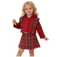 thumbnail image 1 of Girls' Matching Skirt Pc Knit Hooded Jacket Plaid Skirt 2 Pc Outfit, 1 of 8