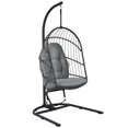 thumbnail image 5 of Patiojoy Modern Rattan Hanging Egg Swing Chair w/Stand Foldable Cushioned Hammock Gray, 5 of 5