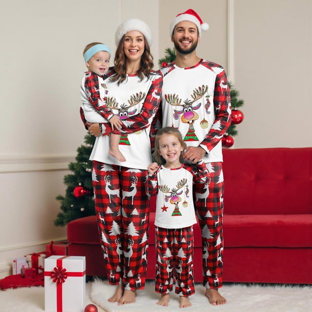 Curenmufel Pyjamas de Noël Assortis Pyjamas de Noël pour la Famille Pyjamas de Noël pour la Famille Ensembles Assortis de Pyjamas de Noël Tenue de Nuit des Fêtes Jammies (Rouge,P)