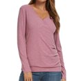 thumbnail image 1 of Women Wrap Front Side Buttons Long Sleeve V Neck Plain Shirt, 1 of 5