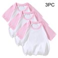 thumbnail image 2 of MeetoTime T-shirt de Base à Manches Courtes en Coton Respirant pour Enfants 3 Pcs, Couleur Unie, Col Rond, pour Garçons Filles, 2 of 5
