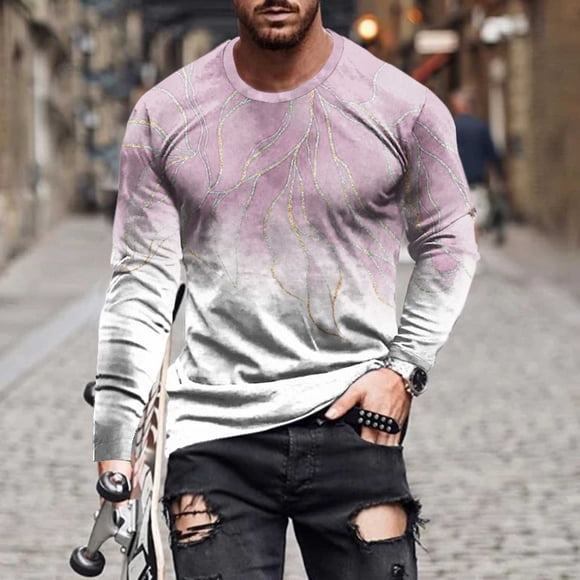 Meichang Long Sleeve T Shirt Men Graphic,Mens Graphic Tees Trendy 3D Optical Illusion Print T-Shirts Novelty Round Neck Gym Long Sleeve Shirts for Men