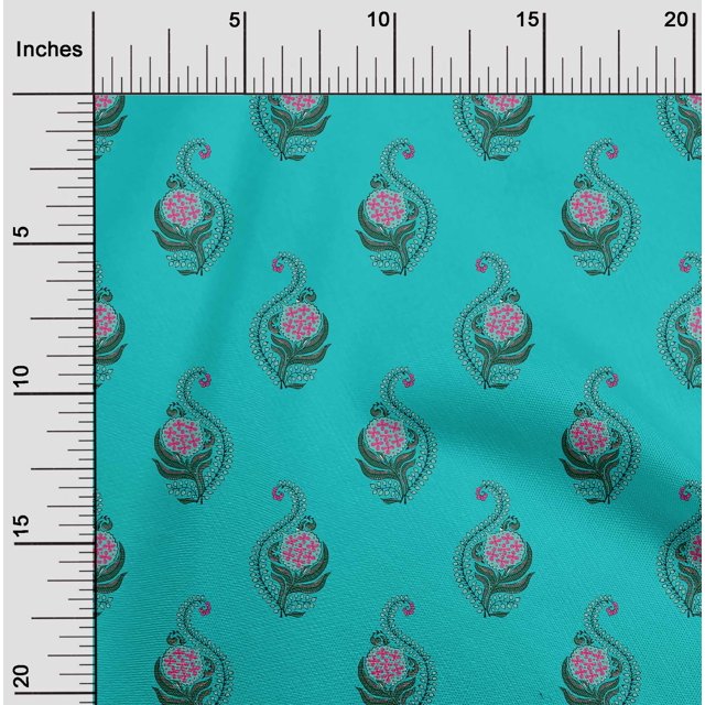 oneOone Cotton Poplin Fabric Leaves & Floral Block Print Fabric BTY 56 Inch Wide