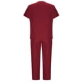thumbnail image 3 of Yanlir Pants Sets for Women Solid Color Drawstring Pants Protective-Suit Short Sleeve V-Neck Shirts Sets with Pockets 2 Piece Outfits(Wine,L), 3 of 5