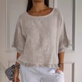 thumbnail image 2 of Plebaso T-Shirts en Coton et Lin pour Femmes à Manches à Volants, Col Ras du Cou, T-Shirts Unis Légers, Hauts, 2 of 7