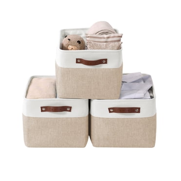 DECOMOMO Large Storage Basket Fabric Storage Bins, Set of 3, Beige and White