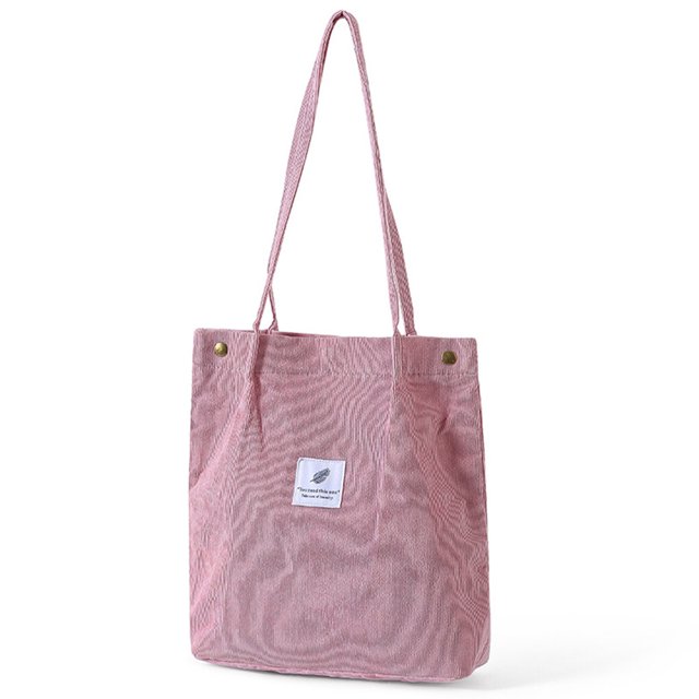 Sacs Fourre-Tout en Velours Côtelé pour Femmes, Sac à Bandoulière Léger Réutilisable, Sacs de Magasinage Légers Grande Capacité, Sacs à Main Rétro Décontractés, Sangle Renforcée, Rose
