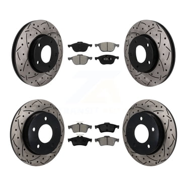 Transit Auto Front Rear Coated Drilled Slotted Disc Brake Rotors and Semi-Metallic Pads Kit for Car Mazda 3 Sport KDS-101640