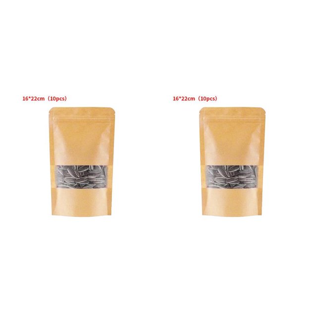 Transemion 10pcs Snack Bags Kraft Paper Window Paper Window Candy Bags Sealing Portable Cookie Bread Pouches 16*22 2Set