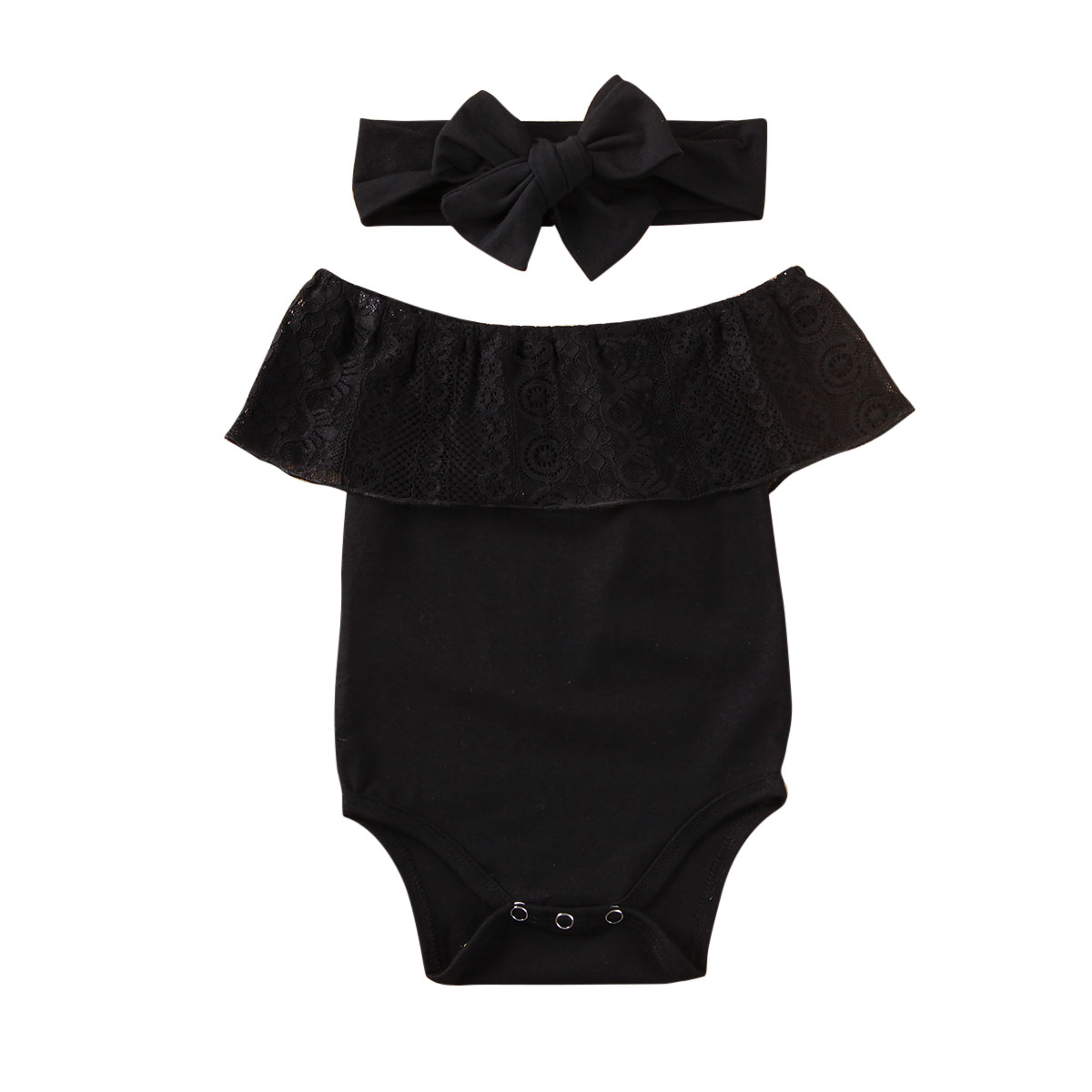 SUNSIOM Infant Girl Romper Outfits, Off Shoulder Jumpsuit + Headband Sets