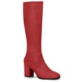 thumbnail image 1 of Unique Bargains Bottes Hauteur Genou à Talon Bloc à Bout Rond pour Femmes Rouge 8,5, 1 of 7