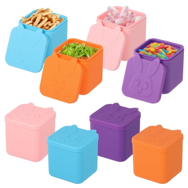 8 PCS Silicone Snack Containers, 4oz Silicone Food Container, Reusable Small Food Storage Container for Lunch Box, Leakproof Dip Container to Go, Condiment Salad Dressing Container with Lid