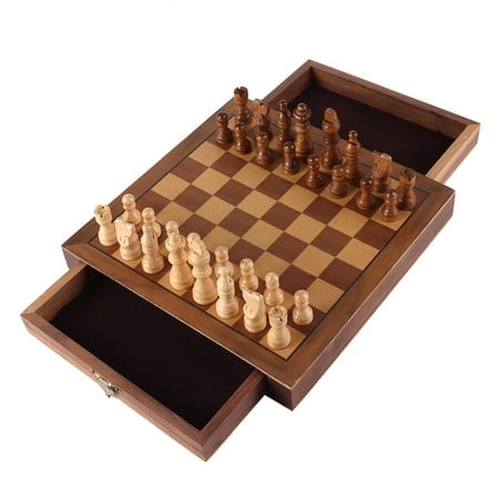 GSE Games & Sports Expert 10" Magnetic Chess Set, Wooden Chess Board Game Set with Drawers, Classic Portable Travel Board Game for Kids & Adults