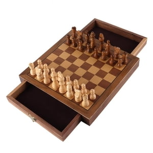 GSE Games & Sports Expert 10" Ensemble d'échecs magnétiques, jeu de plateau d'échecs en bois avec tiroirs, jeu classique de conseil de voyage portable pour les enfants & Adultes