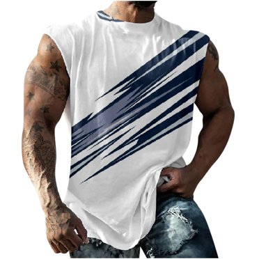 Meichang Workout Tank Tops for Men, Summer Casual 3D Print Athletic Running Quick Drying Sleeveless Round-Neck Shirts Tops Lightweight Muscle Tank Top Navy XL