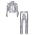 thumbnail image 1 of Doomiva Ensemble de Performance Jazz Moderne pour Garçons et Filles Vêtements de Danse de Rue Hip Hop 2 Pcs Argent 14, 1 of 5