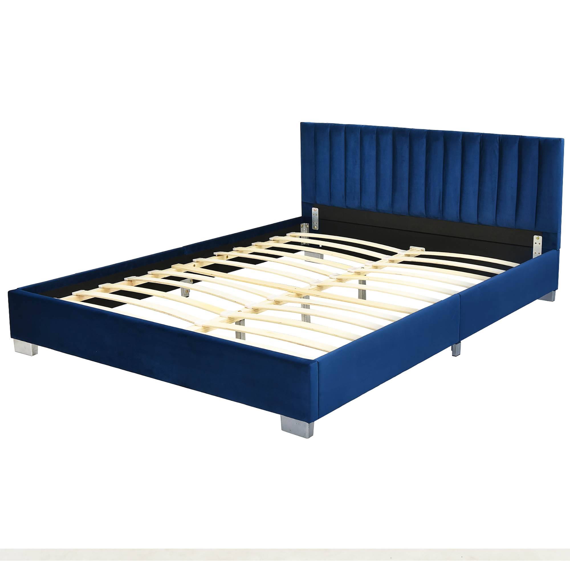 Costway Full Tufted Upholstered Platform Bed Frame Flannel Headboard Navy Blue