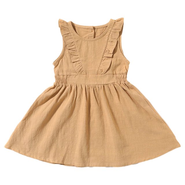 LNGOOR Bébé Fille Été Coton Lin Robes Volants Décontracté une Ligne de Plage Partie Robe de Soleil 2-6 Ans