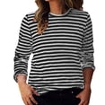thumbnail image 1 of Aocisk T-Shirts à Blocs de Couleur Rayés pour Femmes, Manches Longues, Col Rond, Coupe Régulière, T-Shirts Décontractés, Confortables pour l'Automne, Hauts Gris G, 1 of 6
