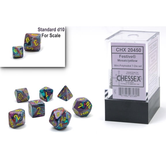 Mini-Polyhedral 7-Dice Set: Festive Mosaic/Yellow (CHX20450)