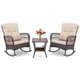 thumbnail image 2 of Costway 3 PCS Patio Rocker Set Outdoor Wicker Rocking Chairs with Double-Layer Coffee Table Beige, 2 of 10