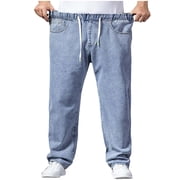 Meichang Jeans hommes Grand et Tall Casual Jambe droite Charpentier Jeans Baggy Drawstring Business Pantalons Denim Vintage Loose Fit Pantalon de danse pour les hommes